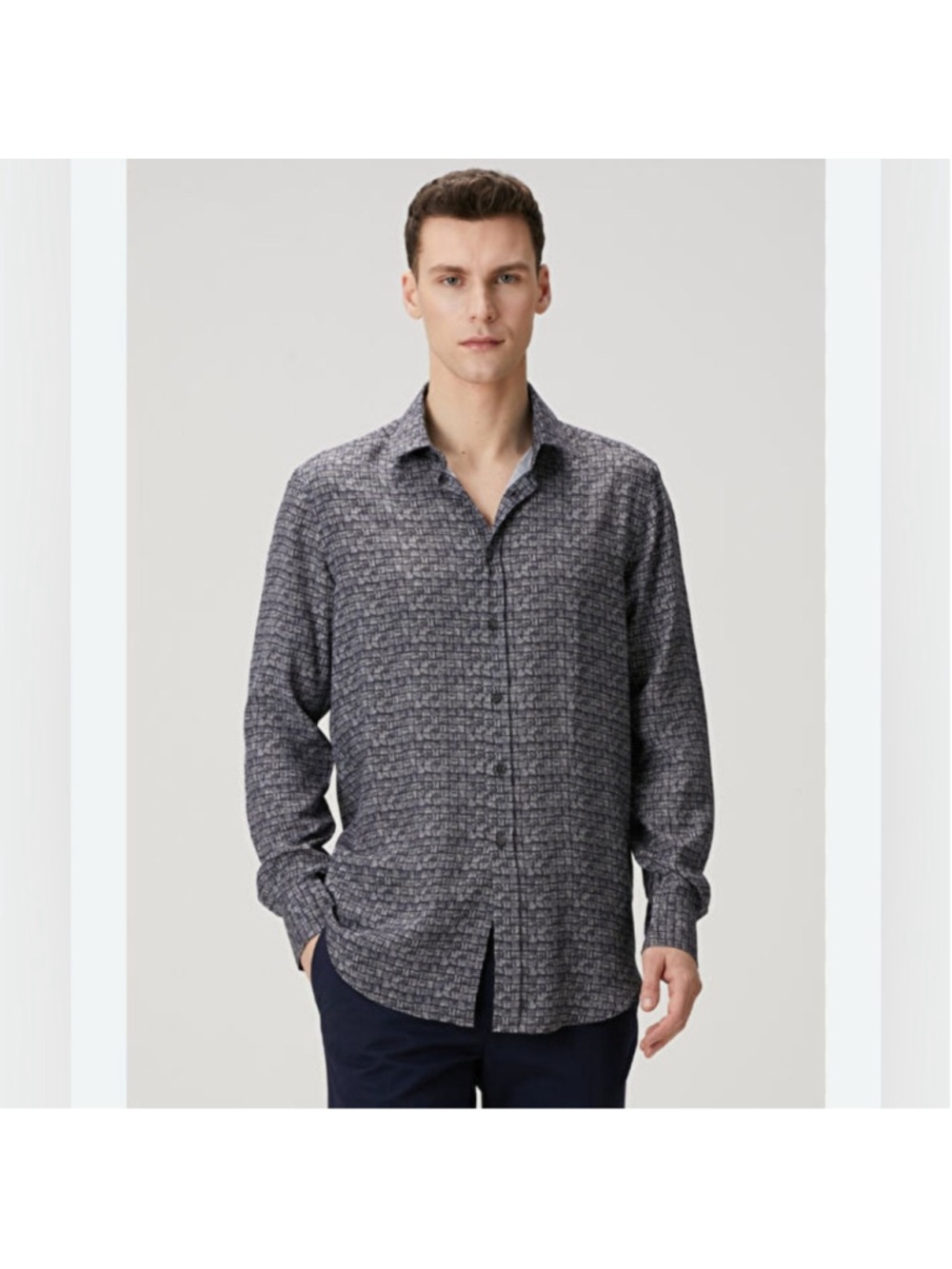 Pal Zileri Grey Geometric Patterned Egyptian Cotton Classic Button Up Shirt 16.5